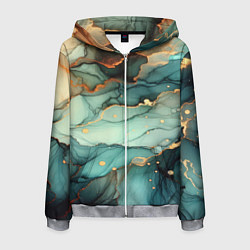 Мужская толстовка на молнии Бирюзовый узор с оранжевыми вставками