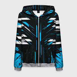 Мужская толстовка на молнии Сине-белые полосы и точки на чёрном фоне