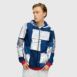 Толстовка 3D на молнии мужская Джинсовый пэчворк, цвет: 3D-красный — фото 2
