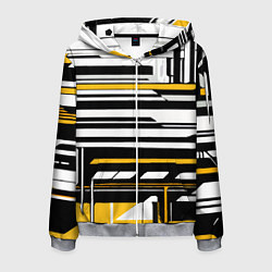 Мужская толстовка на молнии Жёлто-белые технологические линии на чёрном фоне