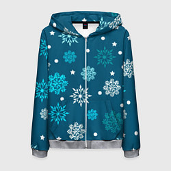 Толстовка 3D на молнии мужская Резные снежинки, цвет: 3D-меланж