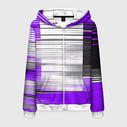 Мужская толстовка на молнии Чёрные вертикальные полосы на фиолетово-белом фоне