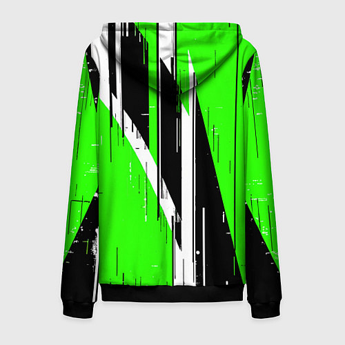 Мужская толстовка на молнии Чёрно-белые вертикальные полосы на зелёном фоне / 3D-Черный – фото 2
