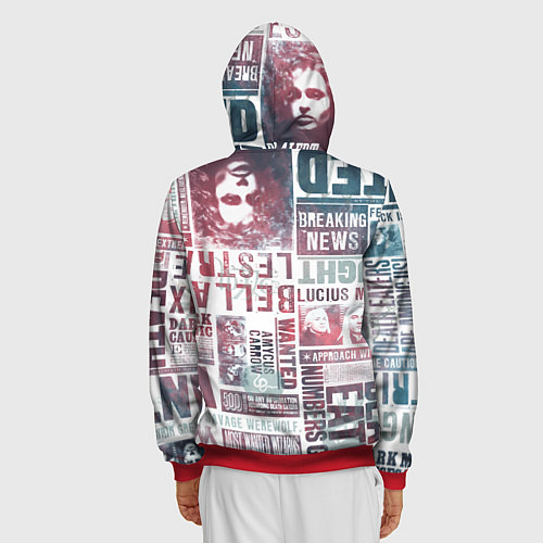 Мужская толстовка на молнии Паттерн газеты - Гарри Поттер Сириус Блэк и Люциус / 3D-Красный – фото 4