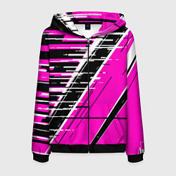 Толстовка 3D на молнии мужская Чёрно-белые глитч полосы на розовом фоне, цвет: 3D-черный