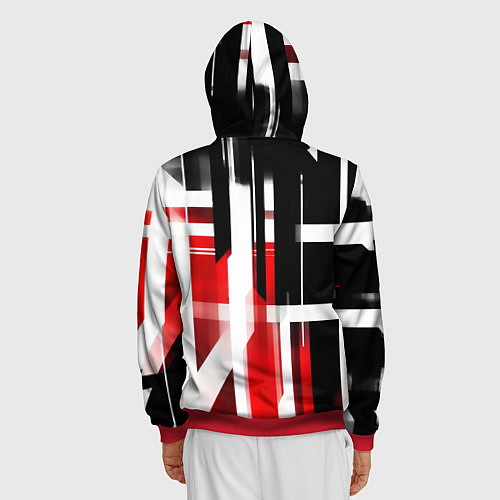 Мужская толстовка на молнии Чёрно-красные вертикальные и горизонтальные полосы / 3D-Красный – фото 4
