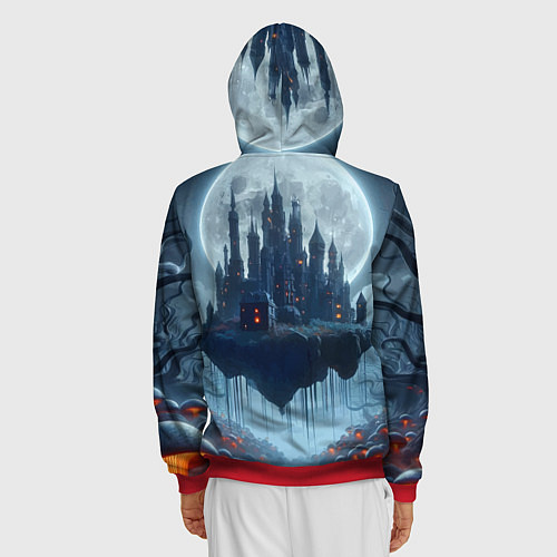 Мужская толстовка на молнии Замок Дракулы и неоновые грибы - нейроарт фантазия / 3D-Красный – фото 4