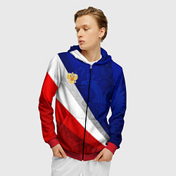Толстовка 3D на молнии мужская Герб России - триколор, цвет: 3D-красный — фото 2