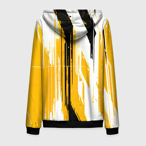 Мужская толстовка на молнии Вертикальные чёрно-белые линии на жёлтом фоне / 3D-Черный – фото 2