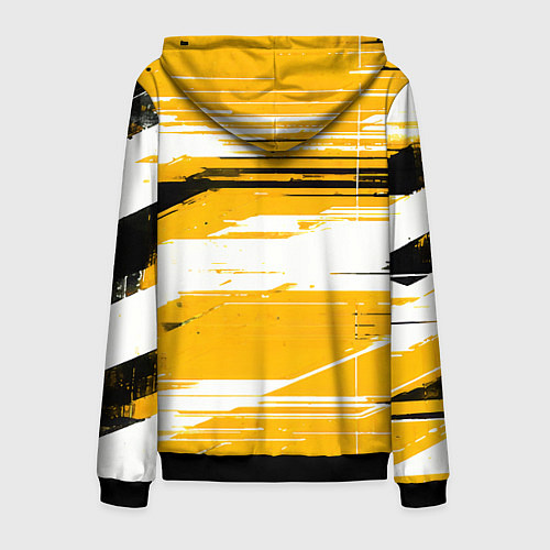 Мужская толстовка на молнии Горизонтальные чёрно-белые линии на жёлтом фоне / 3D-Черный – фото 2