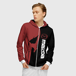 Толстовка 3D на молнии мужская Mazda и череп, цвет: 3D-белый — фото 2
