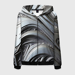 Толстовка 3D на молнии мужская Полированный серебряный металл, цвет: 3D-черный