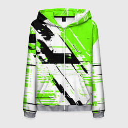 Толстовка 3D на молнии мужская Diagonal black and green stripes on a white backgr, цвет: 3D-меланж