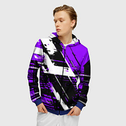 Толстовка 3D на молнии мужская Diagonal black and white stripes on a purple backg, цвет: 3D-синий — фото 2