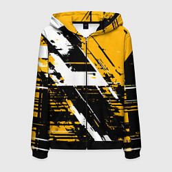 Толстовка 3D на молнии мужская Diagonal black and white stripes on a yellow backg, цвет: 3D-черный