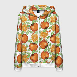 Толстовка 3D на молнии мужская Сочные апельсины и дольки апельсинов, цвет: 3D-белый