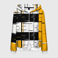 Толстовка 3D на молнии мужская Жёлтые и чёрные полосы на белом фоне, цвет: 3D-белый