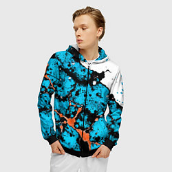 Толстовка 3D на молнии мужская Оранжево-голубая абстракция на белом фоне, цвет: 3D-черный — фото 2
