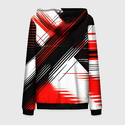 Мужская толстовка на молнии Диагональные красно-чёрные линии на белом фоне / 3D-Черный – фото 2