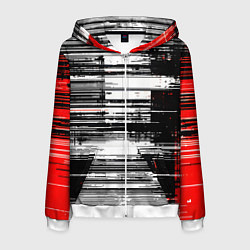 Мужская толстовка на молнии Горизонтальные чёрные линии на бело-красном фоне