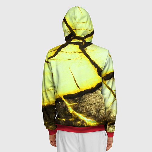 Мужская толстовка на молнии Трещины на абстрактном жёлтом фоне / 3D-Красный – фото 4