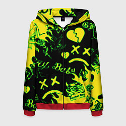 Толстовка 3D на молнии мужская Lil Peep кислотные автографы, цвет: 3D-красный
