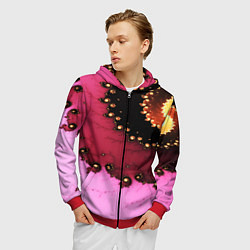 Толстовка 3D на молнии мужская Фрактал узор розовый, цвет: 3D-красный — фото 2