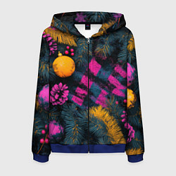 Толстовка 3D на молнии мужская Новый год - фиолетовая краска, цвет: 3D-синий