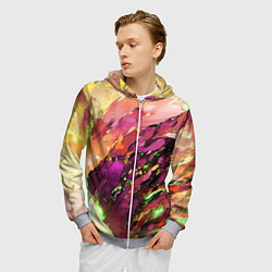 Толстовка 3D на молнии мужская Красно-жёлтая абстракция, цвет: 3D-меланж — фото 2