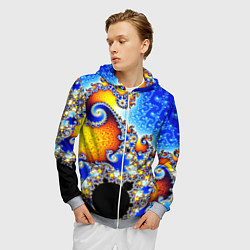 Толстовка 3D на молнии мужская Фрактальный узор текстура синий, цвет: 3D-меланж — фото 2