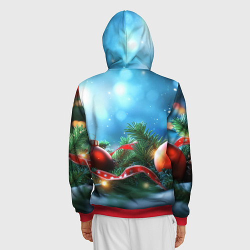Мужская толстовка на молнии Красные игрушки новогодние / 3D-Красный – фото 4