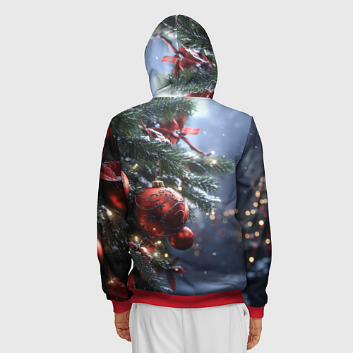 Мужская толстовка на молнии Красные новогодние шары с узорами / 3D-Красный – фото 4