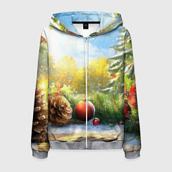 Толстовка 3D на молнии мужская Солнечный новый год, цвет: 3D-меланж