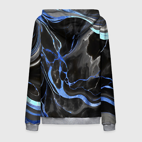 Мужская толстовка на молнии Синие флюиды на чёрном фоне / 3D-Меланж – фото 2