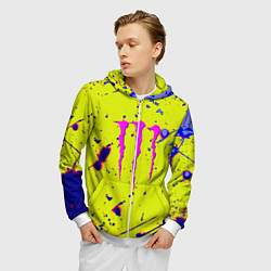 Толстовка 3D на молнии мужская Monster energy краски, цвет: 3D-белый — фото 2