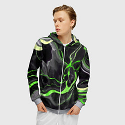 Толстовка 3D на молнии мужская Зелёно-чёрный мрамор, цвет: 3D-меланж — фото 2
