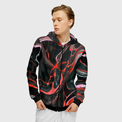 Толстовка 3D на молнии мужская Красно-чёрный мрамор, цвет: 3D-черный — фото 2