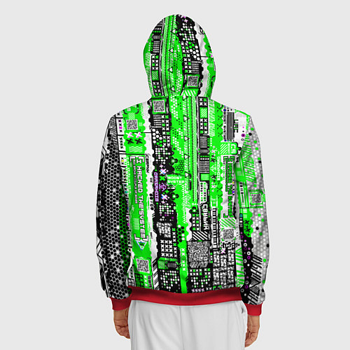 Мужская толстовка на молнии Киберпанк паттерн зелёный / 3D-Красный – фото 4