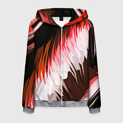 Мужская толстовка на молнии Красно-белая абстракция на чёрном фоне