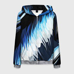 Толстовка 3D на молнии мужская Бело-синие острые полосы, цвет: 3D-меланж
