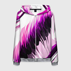 Мужская толстовка на молнии Чёрно-розовые острые полосы на белом фоне