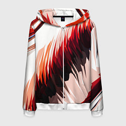 Толстовка 3D на молнии мужская Чёрно-красные острые полосы на белом фоне, цвет: 3D-белый