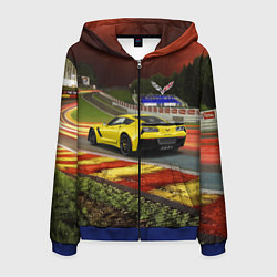 Толстовка 3D на молнии мужская Chevrolet Corvette на гоночной трассе, цвет: 3D-синий
