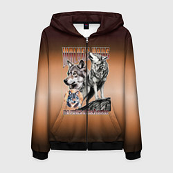 Толстовка 3D на молнии мужская Волки с надписью, цвет: 3D-черный