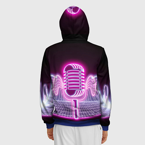 Мужская толстовка на молнии Розовый неоновый микрофон / 3D-Синий – фото 4