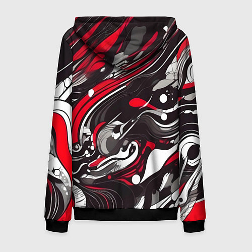 Мужская толстовка на молнии Красно-белые волны / 3D-Черный – фото 2