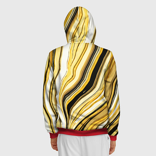 Мужская толстовка на молнии Волнистые вертикальные чёрно-жёлтые полосы / 3D-Красный – фото 4