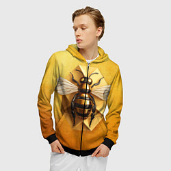 Толстовка 3D на молнии мужская Пчела на золоте, цвет: 3D-черный — фото 2