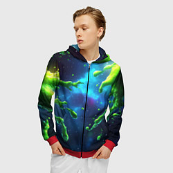 Толстовка 3D на молнии мужская Зеленые брызги, цвет: 3D-красный — фото 2