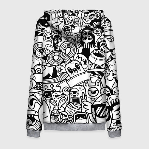 Мужская толстовка на молнии Black and white doddle monsters / 3D-Меланж – фото 2